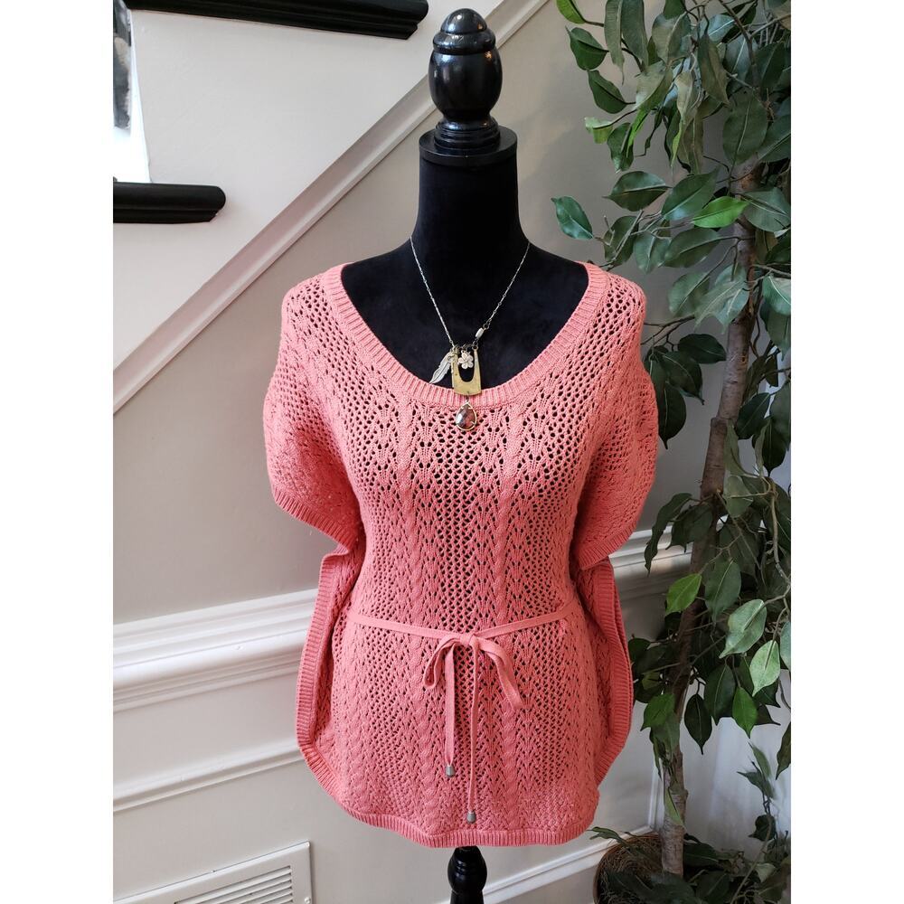 Women's Sonoma Faded Rose Knit Sleeveless Sweater Top M Belted Pullover NWT